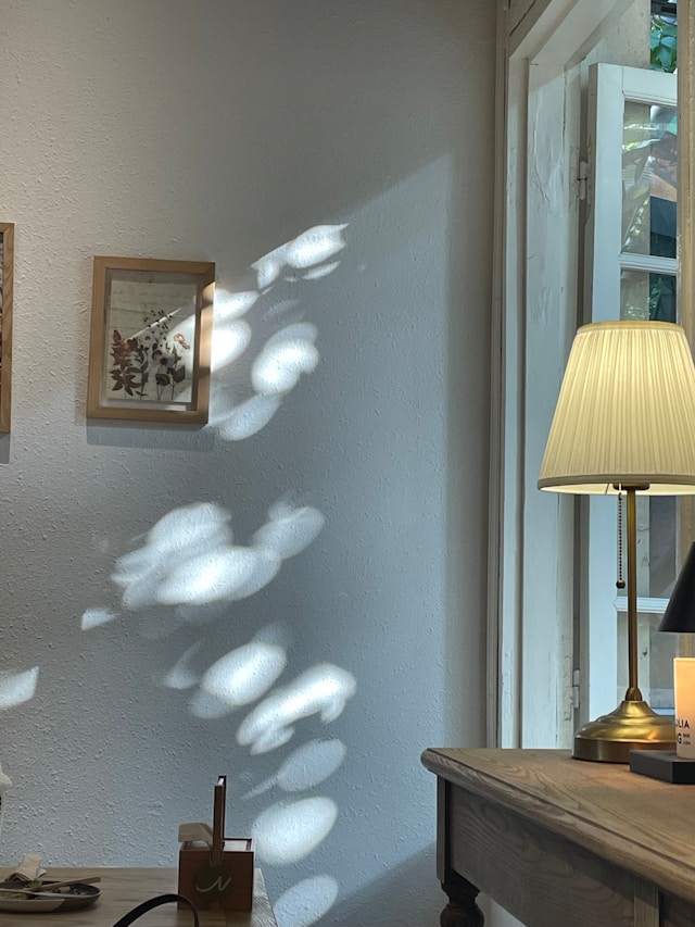 Light on a stand in a diffused light from a window